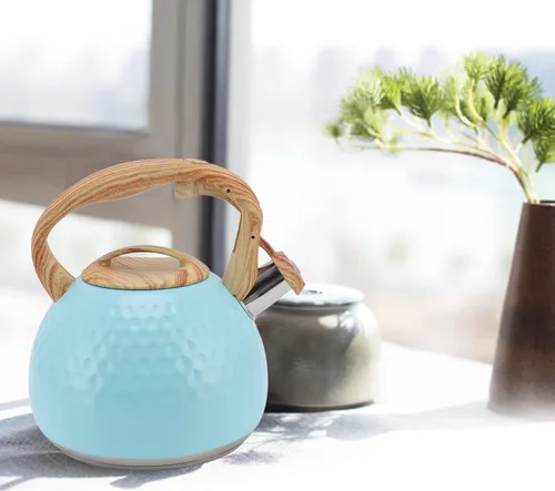 Vista 4 de Hervidor de té, hervidor de té silbante de 3 litros para estufa, hervidor de té de acero inoxidable, tetera para estufa, con mango ergonómico