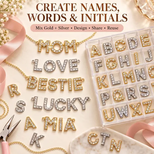 Vista 5 de WILLBOND 104 Pcs A-Z Rhinestone Letter Charms Slider DIY Oro y plata