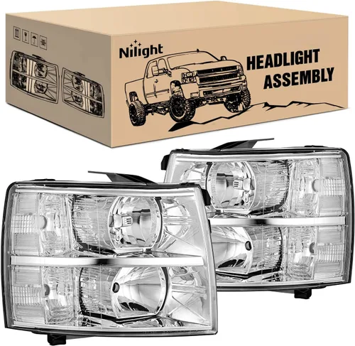 Vista 8 de Nilight Conjunto de faros para 2007 2008 2009 2010 2011 2012 2013 Silverado 1500 2007-2014 Silverado 2500HD 3500HD Faros de repuesto Carcasa negra