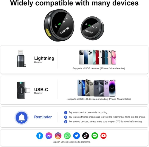 Vista 8 de Micrófono Lavalier inalámbrico para iPhone 17/16/15/14, iPad y Android Amarillo