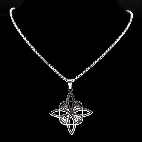 Vista 5 de Collar con colgante de nudo celta de bruja de acero inoxidable de brujería de nudo de amuleto collares de joyería