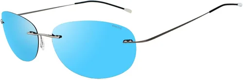 Vista 10 de RONSOU Gafas de sol polarizadas ultraligeras de titanio sin marco 1 lente gris marco gris