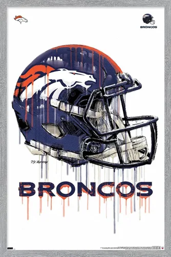 Vista 15 de NFL Denver Broncos - Póster de pared con casco de goteo 20, 22.4 pulgadas de largo x 14.7 pulgadas, versión enmarcada de madera de granero