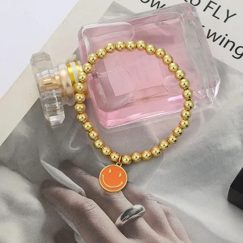 Vista 3 de MythDone Pulseras de cuentas de oro de 18 quilates para mujer, cadena de eslabones de clip de oro con cuentas apilables, pulseras elásticas
