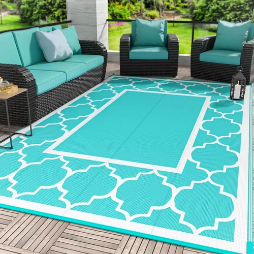 Vista 46 de GENIMO - Alfombra para exteriores de 8 x 10 pies, para patio, espacios amplios, impermeable, de pajillas de plástico, alfombra reversible