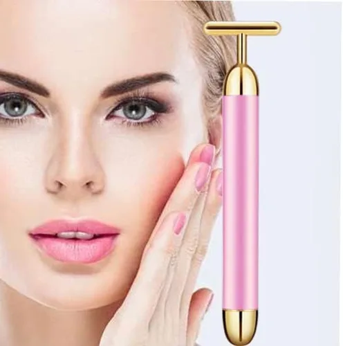 Vista 8 de Beauty Bar - Rodillo masajeador facial de energía de pulso dorado de 24 quilates, herramienta de masajeador facial eléctrico en forma de T