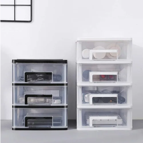 Vista 5 de STOBOK Cajón de almacenamiento de plástico, cajones de plástico de 4 capas, caja de almacenamiento de escritorio multifuncional, contenedores