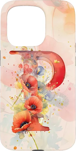 Vista 14 de iPhone 16 Beautiful Poppy Flowers Initial Letter P Monogram Watercolor Case