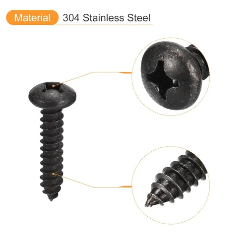 Vista 4 de uxcell Tornillo autorroscante Phillips de cabeza plana de 1/4 x 1, 25 piezas - Tornillo de madera de cabeza redonda de acero inoxidable 304
