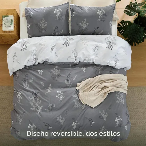 Vista 4 de Bedsure Juego de funda de edredón Twin para dormitorio, juego de funda de edredón reversible floral con cierre de cremallera, juego de ropa de cama