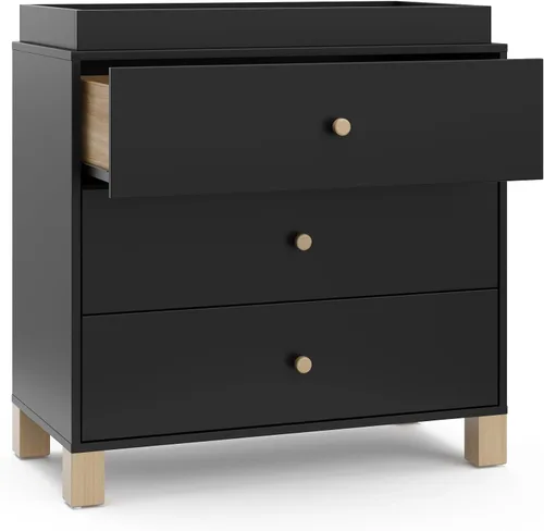 Vista 13 de Storkcraft California - Cómoda de 3 cajones con cambiador, color negro/madera flotante