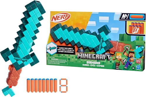Vista 11 de Nerf Minecraft Sword Dart Blaster, Cebado de Retroceso, Borde de Espuma, 8 Dardos N1, Edades 8+