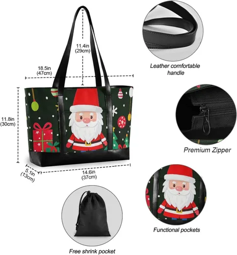 Vista 6 de Caricatura linda Feliz Navidad Santa Claus elegante bolsa de portátil para mujer con cremallera maletín para viajes gimnasio vacaciones con tablet
