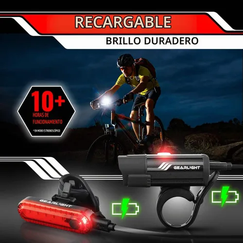 Vista 2 de Bike Lights for Night Riding, USB Rechargeable Front and Back Lights, LED Bicycle Headlight and Tail Light Set, Water Resistant Bike Lights