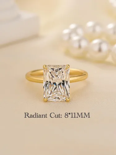 Vista 2 de Anillo de compromiso solitario de corte radiante alargado de 4.5 quilates para mujer, anillo de compromiso de plata S925 5A con circonita cúbica