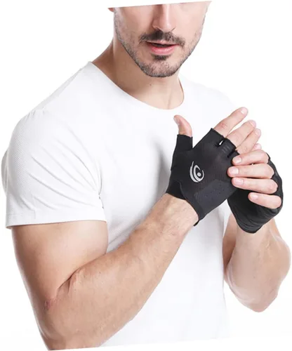 Vista 6 de GLEAVI Par de guantes de equitación para gimnasio, guantes de bicicleta para hombre, guantes de ciclismo de levantamiento de pesas, guantes de medio