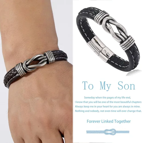 Vista 2 de Pulsera de cuero trenzado con texto en inglés To My ManSonTo My GrandsonUncleBrotherBoyfriends con texto en inglés To My ManSonTo My