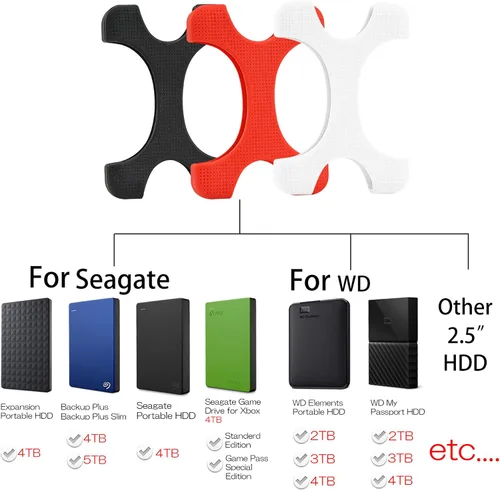 Vista 2 de Rancco Funda de silicona a prueba de golpes, para Seagate Backup Plus 3T/4T, Expansion 4T, Game Drive para Xbox One 4T, WD My Passport & Elements