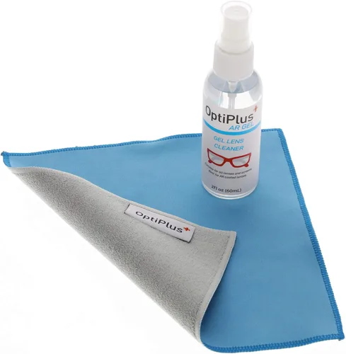 Vista 2 de OptiPlus Kit de limpieza de lentes de gel de 2 onzas Limpiador de lentes de gel antirreflectante y paño de microfibra de doble propósito