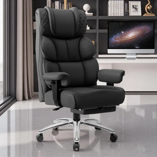 Vista 11 de BestGlory Silla de escritorio de oficina, silla grande y alta de cuero para juegos con reposapiés, amplia, ergonómica, cómoda, silla ejecutiva