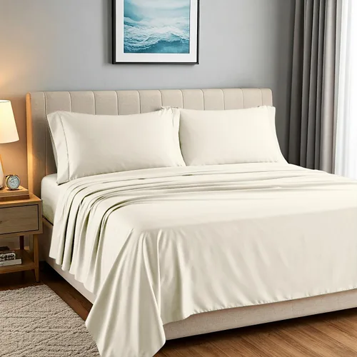 Vista 10 de Carressa Linen Juego de 2 fundas de almohada 100% de algodón egipcio de la serie 1500 de lujo tamaño estándar/Queen (beige), suaves como la seda