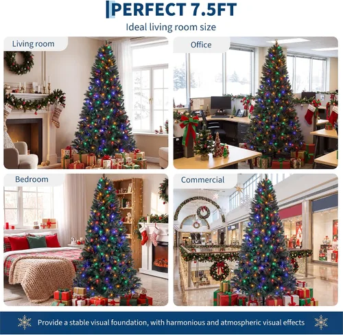 Vista 6 de Aptliton Árbol de Navidad artificial preiluminado de 7.5 pies con aguja