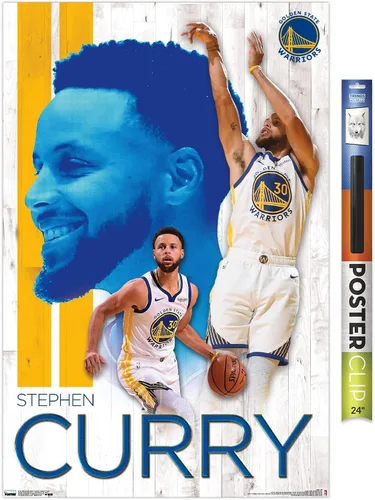 Vista 14 de Trends International NBA Golden State Warriors - Póster de pared de Stephen Curry 19, 14.725 x 22.375 pulgadas, versión enmarcada de madera