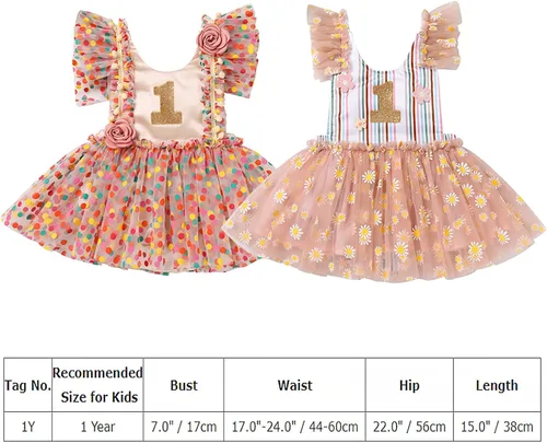 Vista 7 de Vestido de princesa para el primer cumpleaños de niña pequeña, vestido vintage de margaritas florales para tartas y sesión de fotos