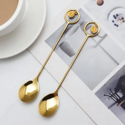 Vista 3 de Ouliget Mini cucharas de café expreso de acero inoxidable, modelado de frutas Durian, cucharaditas de postre, cucharas agitadoras Demitasse