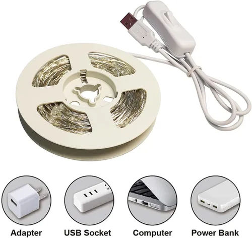 Vista 4 de RUICHEN Cadena de luces de hadas de 10 m con 100 LED, USB, con interruptor de encendido/apagado (rojo)