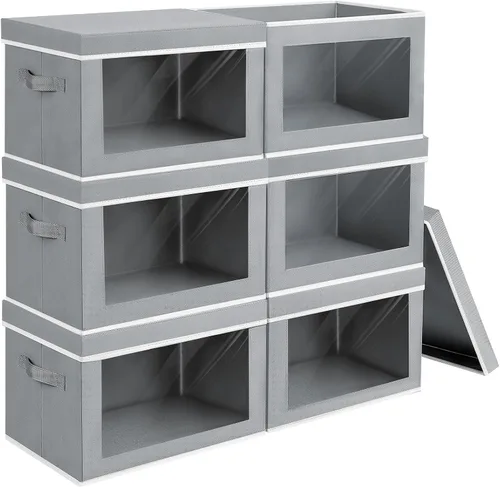 Vista 61 de Homsorout Contenedores de almacenamiento con tapas, organizadores pequeños de tela con ventana, contenedores de almacenamiento plegables para ropa