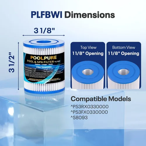 Vista 2 de POOLPURE Cartucho de filtro de piscina tipo I, compatible con Summer Waves tipo I P53RX0330000 / P53FX0330000, 58093, para bomba de piscina sobre
