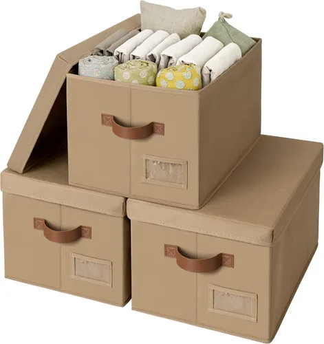 Vista 9 de GRANNY SAYS Cajas de tela con tapas, contenedores de almacenamiento con asas, contenedores de estante para organizar, cajas de almacenamiento extra