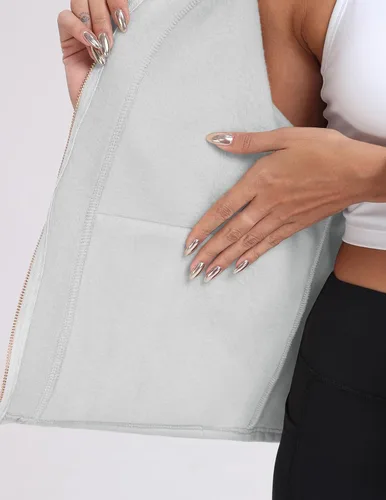 Vista 7 de Sudadera sin capucha para mujer, chaqueta de forro polar con cremallera completa con bolsillos para otoño e invierno 2023 a la moda