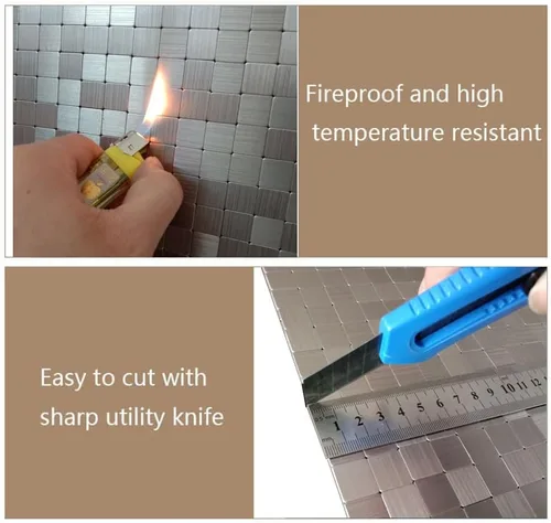 Vista 2 de XUANINY Azulejo autoadhesivo de metal para salpicaduras, azulejo despegar y pegar para cocina, superficie de aluminio cepillado para salpicaduras