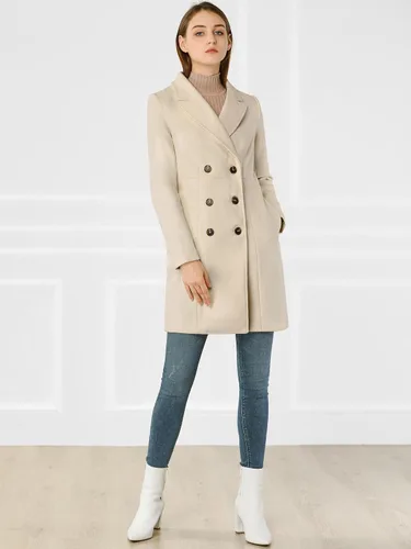 Vista 4 de Allegra K Abrigo largo de invierno con solapa con muesca y doble botonadura para mujer