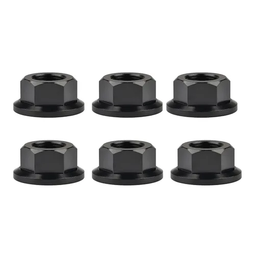 Vista 27 de Tuercas hexagonales Titanium DIN6923 (paso M5 0.03 in, negro) M5 M6 M8 M10 M12 M14 M16 para bicicletas, motocicletas, coches, paquete de 6