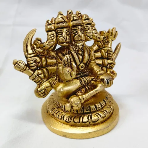 Vista 3 de Estatua Panchmukhi Hanuman de latón de 2.75 pulgadas – Señor Bajrangbali de latón decorativo adoración dioses hindúes decoración figura de regalo