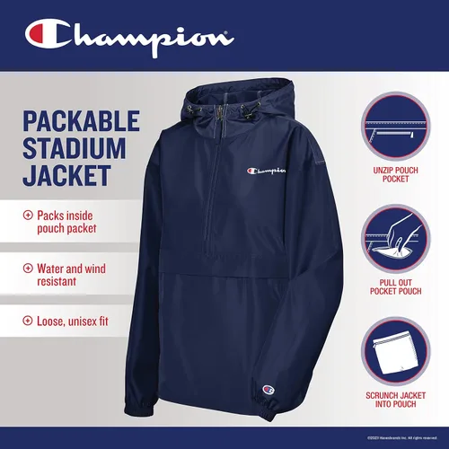 Vista 6 de Champion Men's, Stadium Packable Wind and Water Resistant Jacket (Reg. Or Big & Tall)