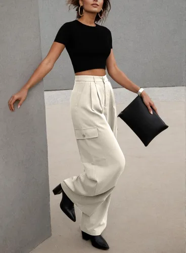 Vista 4 de Dokotoo Womens High Waisted Wide Leg Cargo Pants Baggy Casual Work Pants with 4 Pockets