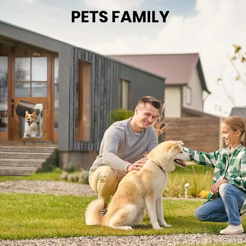 Vista 7 de Puerta para perro de aluminio, resistente a la corrosión, puerta grande para perros para puertas exteriores, puerta para perros con 2 solapas