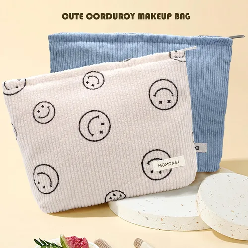 Vista 2 de Bolsa de maquillaje de pana, bolsa cosmestic de gran capacidad para mujeres y mujeres, organizador de maquillaje estético, accesorios con cremallera