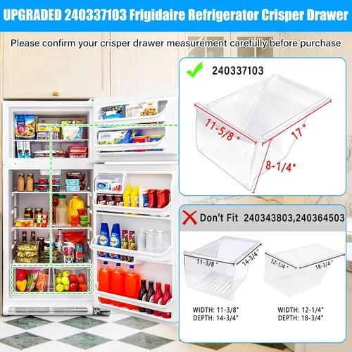 Vista 2 de Paquete de 2 cajas para refrigerador, 240337103 mejoradas, compatibles con cajones Frigidaire de repuesto 240337102 Kenmore para refrigerador, cajón