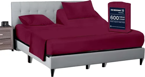 Vista 36 de SGI bedding Sábana Queen de 28 pulgadas con cabecera flexible y parte superior dividida, 100% algodón egipcio - 600 número de hilos, sábanas