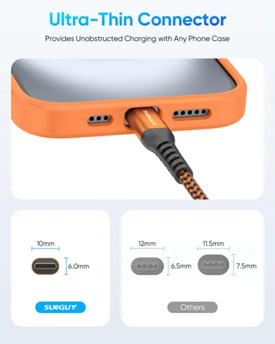 Vista 7 de SUNGUY Cable corto USB C a USB C de 1 pie [paquete de 2] de carga rápida de 60 W Naranja