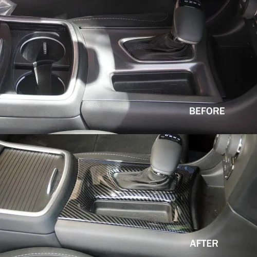 Vista 3 de Crosselec - Ajuste de cambio de engranajes de control central de fibra de carbono para Dodge Charger 2015+ (Negro)