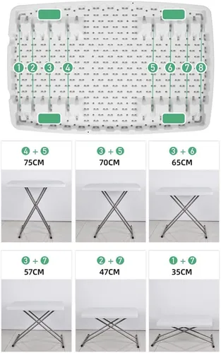 Vista 6 de YIYIBYUS Mesa plegable portátil de altura ajustable con pies cruzados en X para picnic, playa, escritorio personal, mesa de comedor para el hogar
