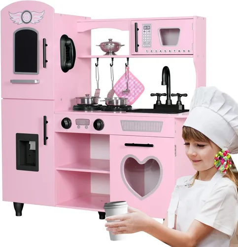 Vista 13 de TaoHFE Juego de Cocina de Juguete, Juego de Cocina Azul para Niños de 4 a 8 Años, Juego de Cocina para Niñas y Niños, Juego de Cocina de Madera