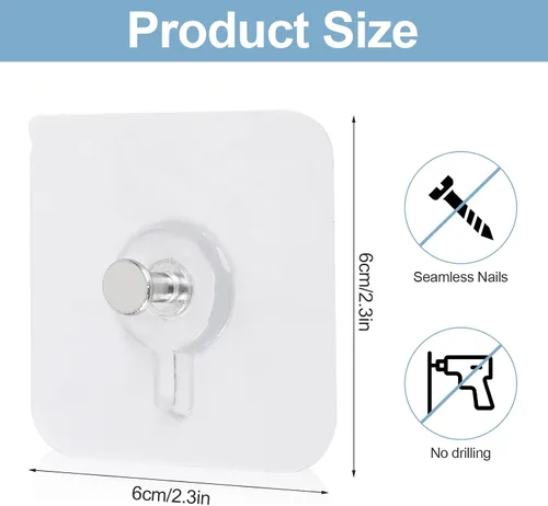 Vista 2 de 30 piezas de ganchos de pared autoadhesivos sin necesidad de perforación para colgar, ganchos adhesivos sin dejar rastro para marcos sin usar clavos