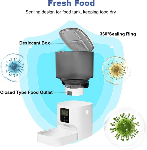 Vista 7 de Comedero automático para gatos, dispensador de alimentos Blanco
